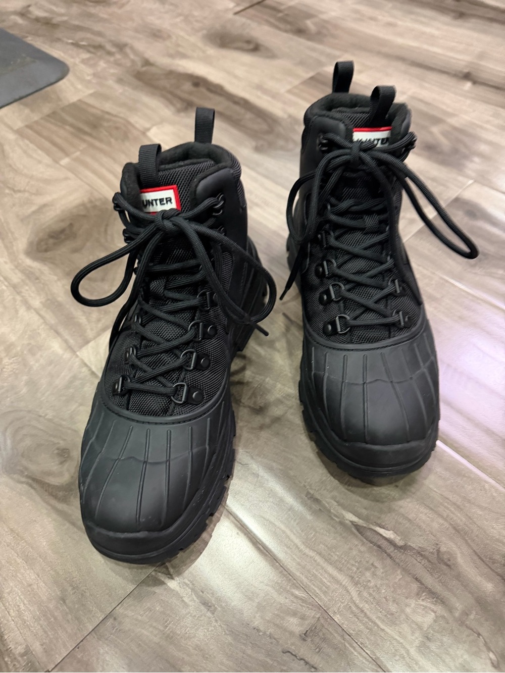 Hunter Black Lace-Up Waterproof Rain & Snow Boots